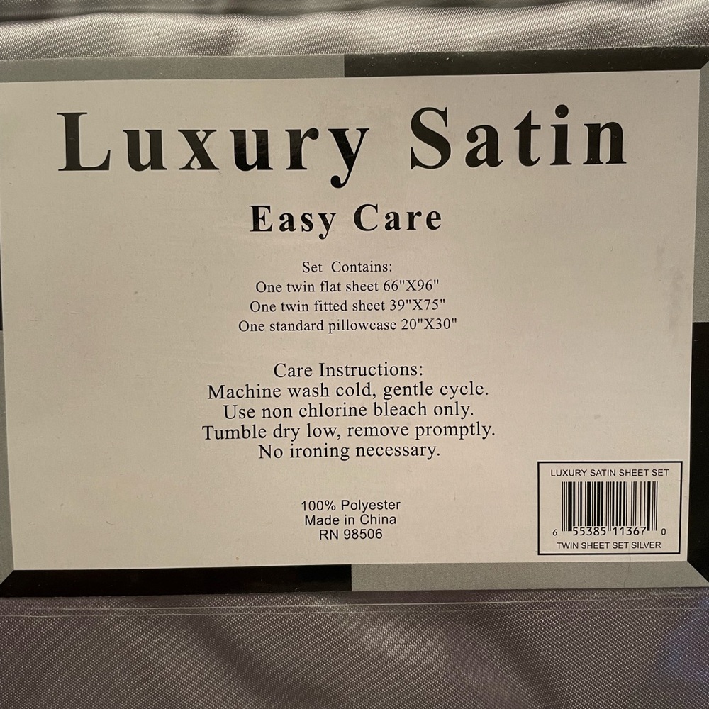Luxury satin sleep in comfort twin sheet set-silver - Picture 4 of 5